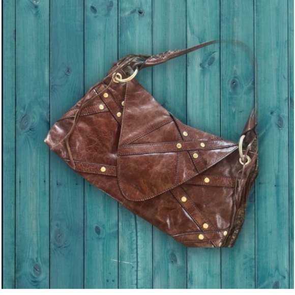 Handbags - 90’s Brown Leather Studded Shoulder Bag